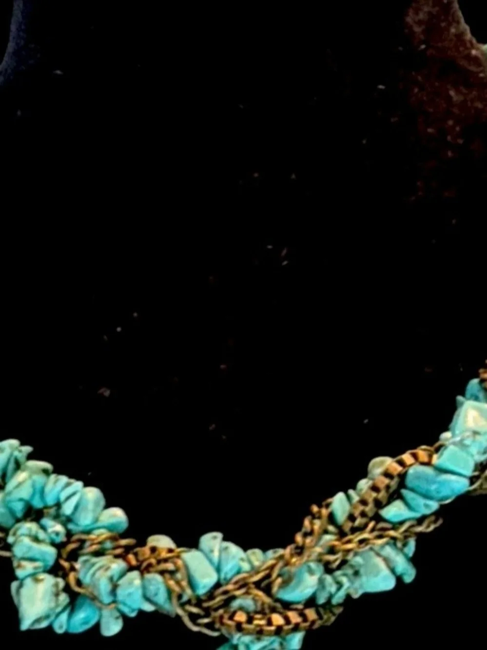 Braided Turquoise Chip Necklace with Antique Bronze Chain
